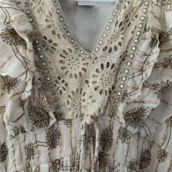 Indian Elegant Cream and Gold Boho Maxi Dress XL - Picture 7 of 13